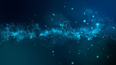 Parçacık yapısından oluşan parlak ve soyut bir bulutun 3 boyutlu yansıması. Arkaplandaki parçacıkların akışı simüle edilmiş nokta dalgası şeklinde.