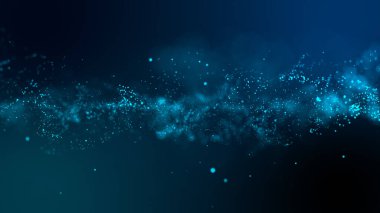 Parçacık yapısından oluşan parlak ve soyut bir bulutun 3 boyutlu yansıması. Arkaplandaki parçacıkların akışı simüle edilmiş nokta dalgası şeklinde.