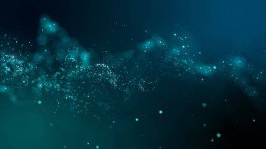 Parçacık yapısından oluşan parlak ve soyut bir bulutun 3 boyutlu yansıması. Arkaplandaki parçacıkların akışı simüle edilmiş nokta dalgası şeklinde.