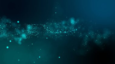 Parçacık yapısından oluşan parlak ve soyut bir bulutun 3 boyutlu yansıması. Arkaplandaki parçacıkların akışı simüle edilmiş nokta dalgası şeklinde.