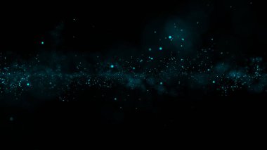 Parçacık yapısından oluşan parlak ve soyut bir bulutun 3 boyutlu yansıması. Arkaplandaki parçacıkların akışı simüle edilmiş nokta dalgası şeklinde.