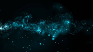 Parçacık yapısından oluşan parlak ve soyut bir bulutun 3 boyutlu yansıması. Arkaplandaki parçacıkların akışı simüle edilmiş nokta dalgası şeklinde.