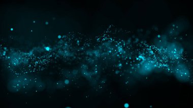 Parçacık yapısından oluşan parlak ve soyut bir bulutun 3 boyutlu yansıması. Arkaplandaki parçacıkların akışı simüle edilmiş nokta dalgası şeklinde.