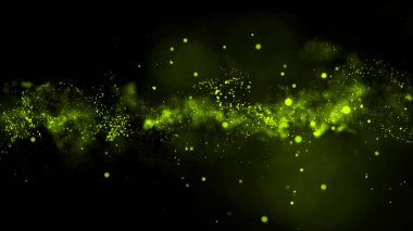 Parçacık yapısından oluşan parlak ve soyut bir bulutun 3 boyutlu yansıması. Arkaplandaki parçacıkların akışı simüle edilmiş nokta dalgası şeklinde.