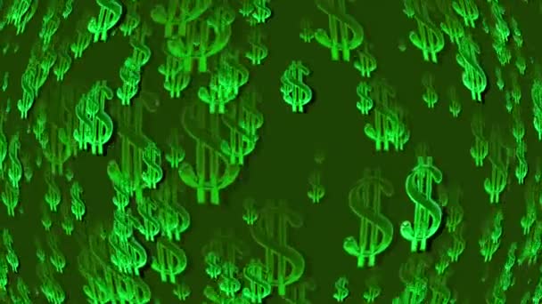 Flowing Stream Dollar Signs Signs Different Sizes Different Speeds Bright — Stock videók