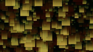 Bir dizi kare çıkartmanın 3 boyutlu görüntüsü. Uzayda farklı boyutlarda çıkartmalar. Parlak arkaplan tasarımı için uygun parlak bileşim