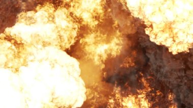 3D rendering of an impressive intense explosion on a black background. Composition of a detonating bright colorful explosion, shock wave and puffs of smoke filling the space