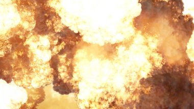 3D rendering of an impressive intense explosion on a black background. Composition of a detonating bright colorful explosion, shock wave and puffs of smoke filling the space