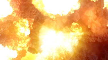 3D rendering of an impressive intense explosion on a black background. Composition of a detonating bright colorful explosion, shock wave and puffs of smoke filling the space