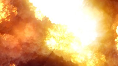 3D rendering of an impressive intense explosion on a black background. Composition of a detonating bright colorful explosion, shock wave and puffs of smoke filling the space