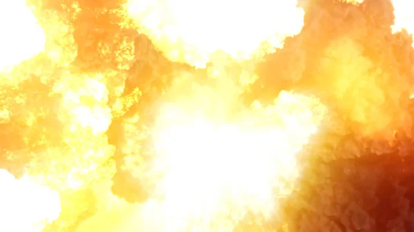3D rendering of an impressive intense explosion on a black background. Composition of a detonating bright colorful explosion, shock wave and puffs of smoke filling the space