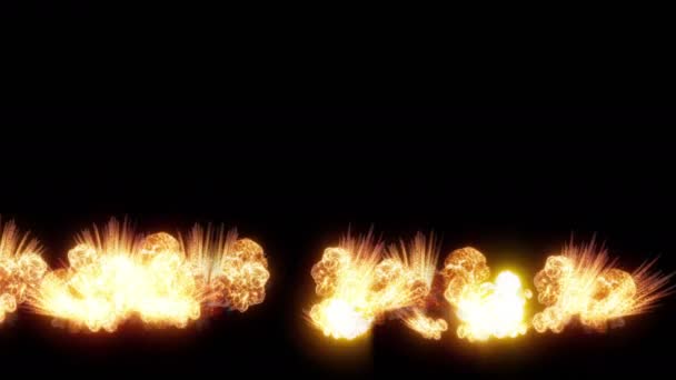 Series Spectacular Explosions Isolated Black Background Dynamic Composition Subsequent Detonating — 图库视频影像