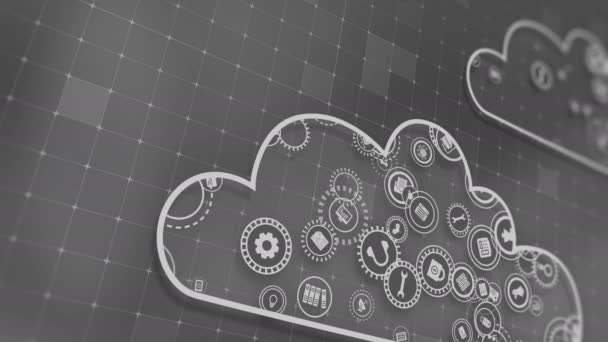 Koncepce Cloudových Technologií Zpracování Dat Serveru Abstraktní Ikony Služeb Posílají — Stock video