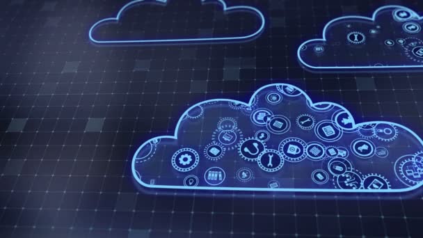 Koncepce Cloudových Technologií Zpracování Dat Serveru Abstraktní Ikony Služeb Posílají — Stock video