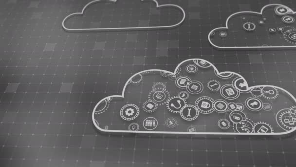 Bulut Teknolojileri Sunucu Veri Işleme Kavramı Soyut Servis Simgeleri Büyük — Stok video