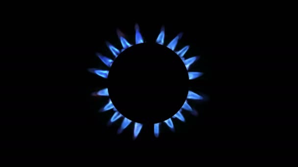 Felülnézetből Egy Konyhai Égő Világít Éjszaka Közelről Földgáz Koncepció Gáztűzhelyet — Stock videók