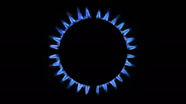 厨房燃烧器的头像在夜间发光 天然气的概念 煤气炉是由一个点燃的燃烧器打开的 — 图库视频影像