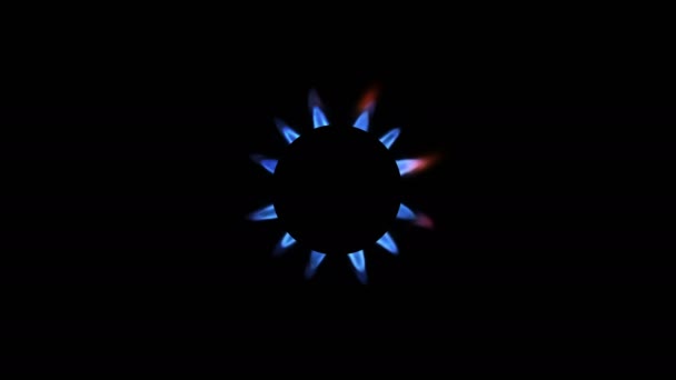 Top View Kitchen Burner Glowing Night Close Natural Gas Concept — Stock Video