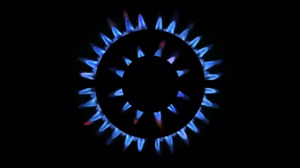 Top View Kitchen Burner Glowing Night Close Natural Gas Concept — Stock Video