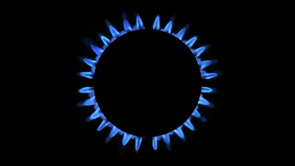 Weergave Van Een Keukenbrander Gloeiend Nachts Close Aardgasconcept Het Gasfornuis — Stockfoto