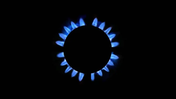 3D rendering of a kitchen burner glowing at night, close up. Natural gas concept. The gas stove is switched on by a lit burner