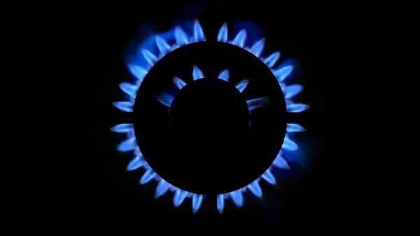 Weergave Van Een Keukenbrander Gloeiend Nachts Close Aardgasconcept Het Gasfornuis — Stockfoto