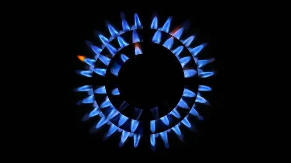 Återgivning Ett Kök Brännare Glöder Natten Närbild Naturgaskoncept Gasspisen Påslagen — Stockfoto