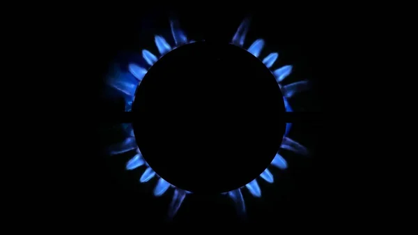 Återgivning Ett Kök Brännare Glöder Natten Närbild Naturgaskoncept Gasspisen Påslagen — Stockfoto