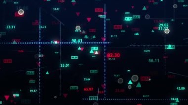 Karanlık bir arkaplandaki borsa verilerini değiştirmek. Sabit kamera. Finans piyasasında hareketlilik. Alıntıların sanal görüntüsü. Döngülü, 4K