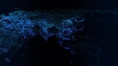Dünya 'nın dijital haritasının aydınlatması yavaş yavaş değişiyor. Taşınabilir kamera. Megalopolislerin ışıkları yumuşak bir parıltıyla harmanlanır. Herhangi bir video, grafik ya da proje için mükemmel bir arka plan. Döngülü, 4K