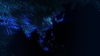 Dünya 'nın dijital haritasının aydınlatması yavaş yavaş değişiyor. Taşınabilir kamera. Megalopolislerin ışıkları yumuşak bir parıltıyla harmanlanır. Herhangi bir video, grafik ya da proje için mükemmel bir arka plan. Döngülü, 4K