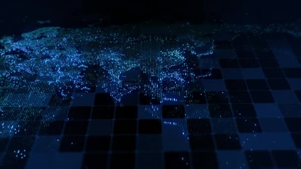Медленно Меняющаяся Подсветка Цифровой Карты Земли Передвижная Камера Свет Мегаполисов — стоковое видео