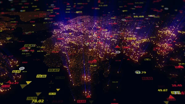 Dijital Dünya Haritası Arkaplanındaki Hisse Senedi Verilerinin Boyutlu Görüntülenmesi Finansal — Stok fotoğraf