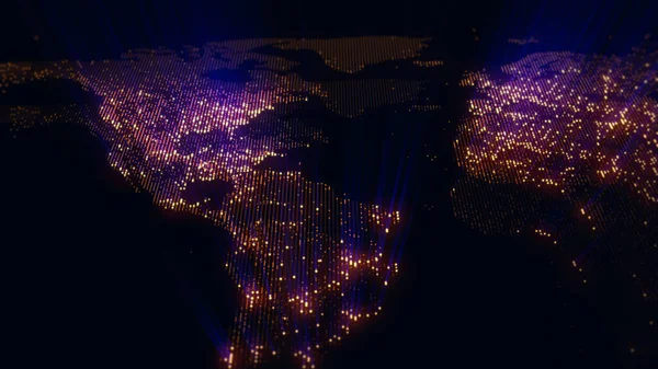 Renderowanie Cyfrowej Mapy Ziemi Światła Megamiast Łączą Się Miękki Blask — Zdjęcie stockowe