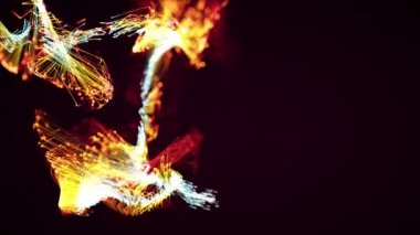 Koyu arkaplanda renkli soyut parçacık ve pleksus sistemi. Metin, logo veya diğer grafik tasarımı için uygun