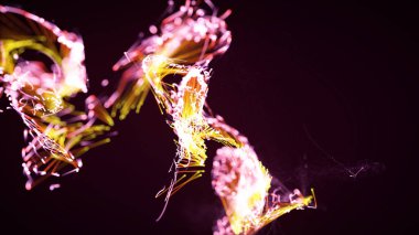 Renkli, soyut bir parçacığın ve pleksus sisteminin koyu arkaplandaki üç boyutlu yansıması. Metin, logo veya diğer grafik tasarımı için uygun