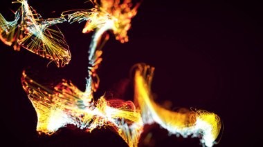 Renkli, soyut bir parçacığın ve pleksus sisteminin koyu arkaplandaki üç boyutlu yansıması. Metin, logo veya diğer grafik tasarımı için uygun