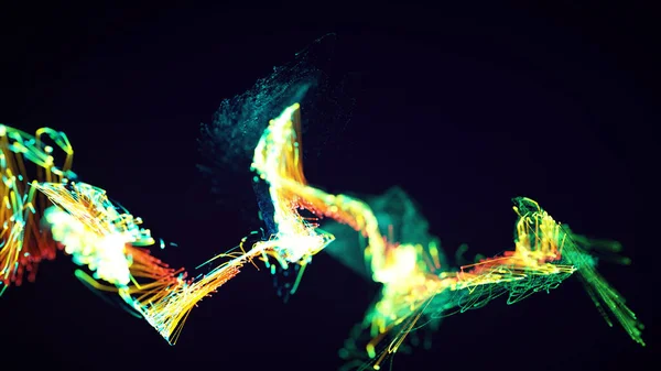 Візуалізація Барвистої Абстрактної Стильної Системи Частинок Сплетіння Темному Тлі Підходить — стокове фото