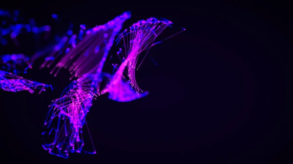 Renkli Soyut Bir Parçacığın Pleksus Sisteminin Koyu Arkaplandaki Boyutlu Yansıması — Stok fotoğraf