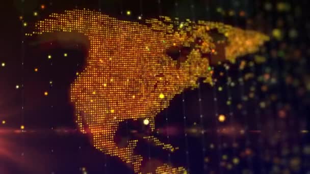 明るい輝く粒子組成の形で北アメリカのデジタル地図 地理的輪郭におけるビッグデータの仮想組成 — ストック動画