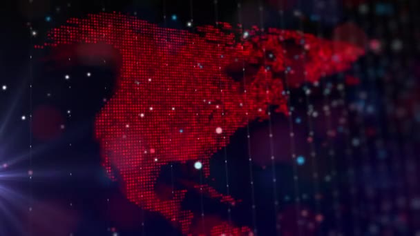 Kuzey Amerika Nın Dijital Haritası Parlak Bir Parçacık Bileşimi Şeklinde — Stok video