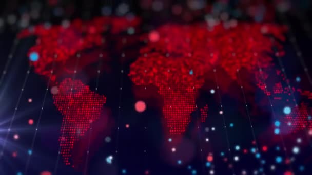 Digital Karta Över Världen Form Ljus Glödande Sammansättning Partiklar Stordatals — Stockvideo