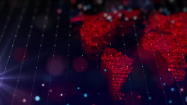 Dünyanın Dijital Haritası Parçacıkların Parlak Bir Bileşimi Şeklinde Coğrafi Hatlardaki — Stok video