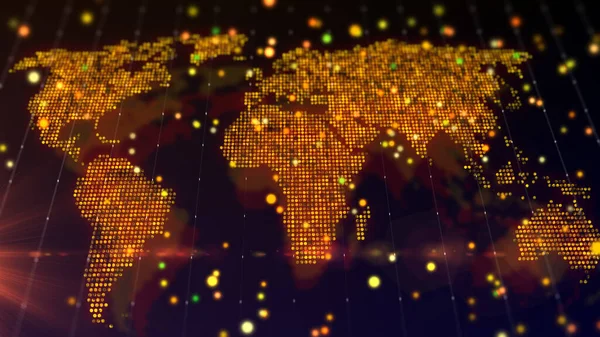 Dünyanın Dijital Haritasını Parlak Bir Parçacık Bileşimi Şeklinde Hazırlıyor Coğrafyadaki — Stok fotoğraf