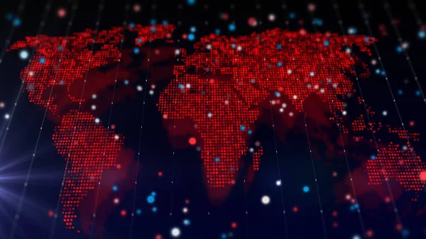 Rendering Digitaler Weltkarte Form Einer Hell Leuchtenden Partikelzusammensetzung Virtuelle Zusammensetzung — Stockfoto