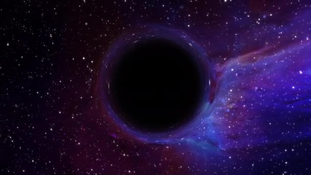 超大质量的黑洞在银河系和星空的背景下在前方飞行 — 图库视频影像