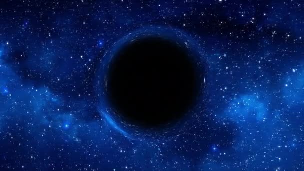 Supermasivní Černá Díra Letí Popředí Pozadí Galaxie Hvězdné Oblohy — Stock video