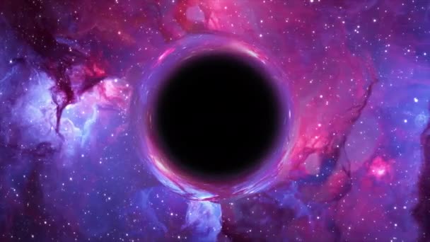 Supermassiva Svarta Hål Flyger Förgrunden Mot Bakgrund Galax Stjärnhimmel — Stockvideo
