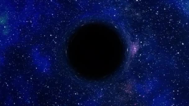 Сверхмассивная Черная Дыра Летает Переднем Плане Фоне Галактики Звездного Неба — стоковое видео