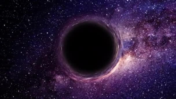 Υπερμεγέθης Μαύρη Τρύπα Πετά Πρώτο Πλάνο Φόντο Ένα Γαλαξία Έναν — Αρχείο Βίντεο